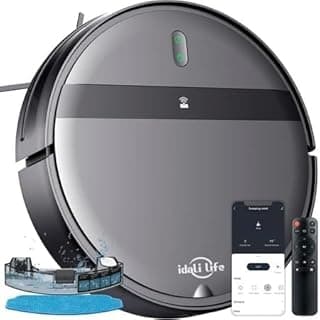 Aspirador de pó robô inteligente IDALI LIFE cinza e preto com controle remoto e recipiente de água