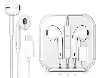 Fones de Ouvido Intra-Auriculares com Fio USB-C Controle de Volume Branco para Iphone Ipad Android Laptop PC