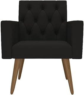 Poltrona Decorativa Capitonê Thais Estofada para Sala de Estar, Recepção e Consultório (Suede Preto)