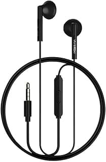 Kit com 2 fones de ouvido pretos com microfone integrado, cabo preto, fundo branco