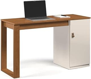 Escrivaninha MDF Amadeirada com Porta Para Home Office ou Estudo Moderna e Funcional (Canela Branco)