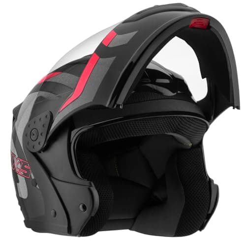 Capacete de Moto Mixs MX Gladiator Delta Articulado Escamoteável Robocop Cinza Com Vermelho 56