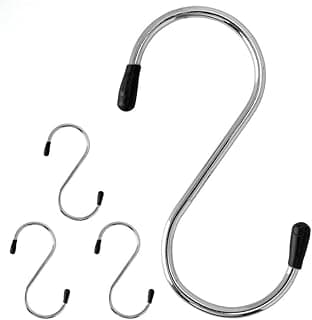 Kit de 4 ganchos de metal com ponta emborrachada, prateados e pretos, para organização de ambientes.