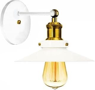 Arandela industrial vintage branca com detalhes dourados, estilo nórdico, iluminação amarela