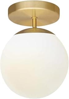 Luminária de teto de globo de vidro branco com estrutura dourada