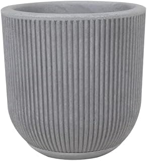 Vaso cinza cilíndrico com nervuras verticais, 29 x 29 cm
