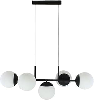 Luminária pendente moderna com 5 globos de vidro preto e branco