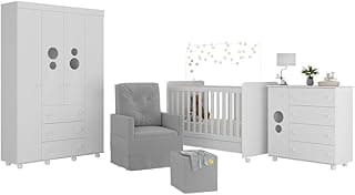 Quarto Completo com Poltrona de Amamentação e Puff Pimpolho Multimóveis Mp4079 Branco/cinza