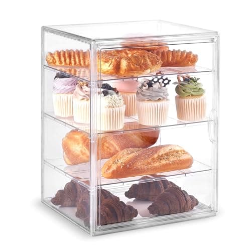 ToBeAce Vitrine Para Confeitaria, Caixa Grande Pães, Bancada De Cozinha, Ajustável Padaria Com 4 Camadas, Transparente Assados, Biscoitos, Sobremesas, Cupcakes, 40 X 29 24 Cm