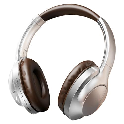 Fone de Ouvido Bluetooth 5.2 Sem Fio Headset, Cancelamento de Ruído 6.0, 10h Bateria, Conforto Premium Design Dobrável Headphone Over-Ear, Conexão Estável, Prata Marrom