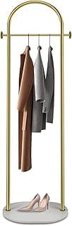 Rack Vertical de Casaco, Arara de Roupas, Cabideiro de Chão, Arara Cabideiro, com Base de Mármore, Prateleiras de Roupas com Prateleiras, 168 x 40cm, Dourado