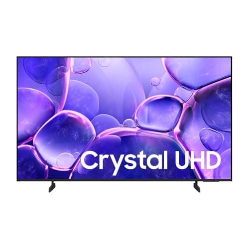 Smart TV Samsung 58'' Crystal UHD 4K U8500F 2025 com fundo de bolhas roxas
