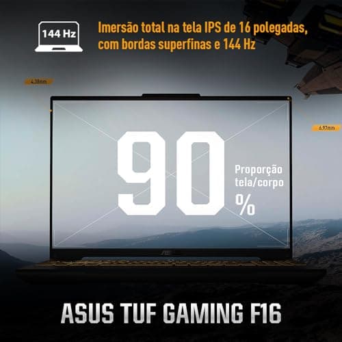 Tela do Notebook Asus TUF Gaming F16 com proporção tela/corpo de 90%.