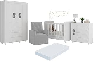 Pimpolho Multimóveis Quarto Completo com Colchão e Poltrona de Amamentação Mp4091 Branco/Cinza