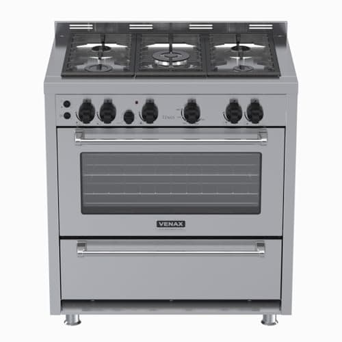 Fogao 5 Bocas Venax Temis Inox Gas GLP 220 V frente com quatro queimadores e forno