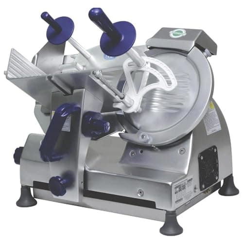 Fatiador e Cortador de Frios Semi Automático Gural 22 cm GLP220 em aço inoxidável com alças azuis