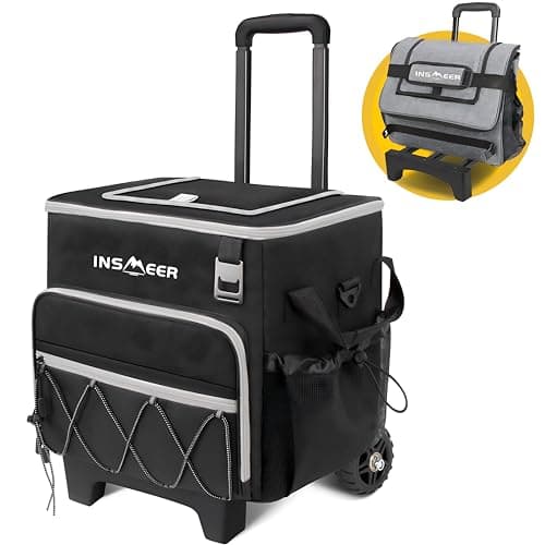 Bolsa térmica INSMEER com rodas, 55 latas, 40L, preto e cinza, com alça e puxador