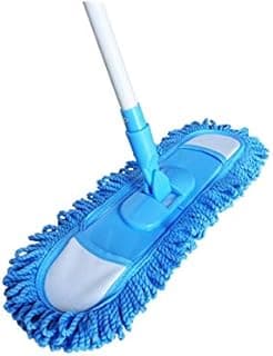 Esfregão mop vassoura tira pó a seco com cabo retrátil azul e branco