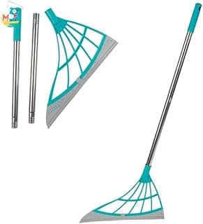 MOP Rodo com Cabo Retratil de Aço Inoxidável Cabeça Flexível em Silicone Azul e Cinza Vassoura magica Multifuncional Limpa Vidro e Seca 83.5 cm