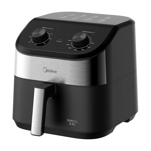 Fritadeira Midea Air Fryer 5,5L, design de dois botões, preto e prata, capacidade 5,5L
