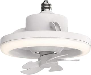Lâmpada LED com Ventilador de Teto Silencioso 3 Velocidades Rotação 360° - Lustre Bivolt Automático 50W com Controle Remoto 3 Opções de Luz Quente Fria e Neutra com Brilho Ajustável e Temporizador