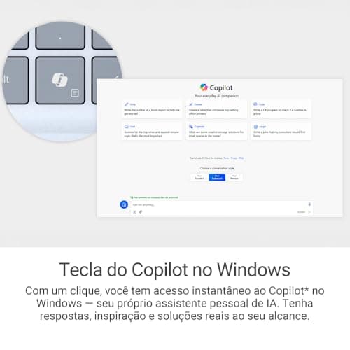 Tecla do Copilot no Windows do notebook Dell Inspiron 16 FHD+ Intel Core 5 16GB 1TB SSD Preto.