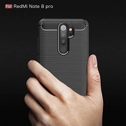 Capa preta de fibra de carbono para Xiaomi Redmi Note 8 Pro, anti-impacto.