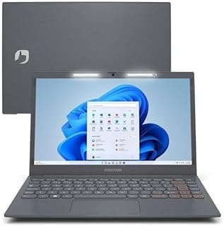 Notebook Positivo Vision 14,1'' cinza com tela aberta mostrando interface Windows