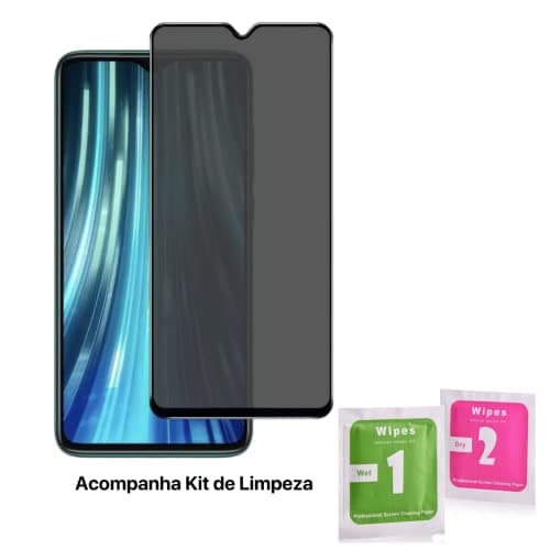 Kit com película de vidro e limpador para Xiaomi Redmi Note 8 Pro.