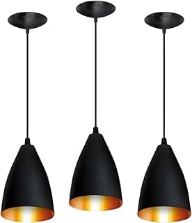 Kit com 3 luminárias pendentes tipo bala em preto fosco com detalhes em cobre