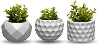 Kit 3 Vasos Decorativos Brancos com Plantas Artificiais Verdes