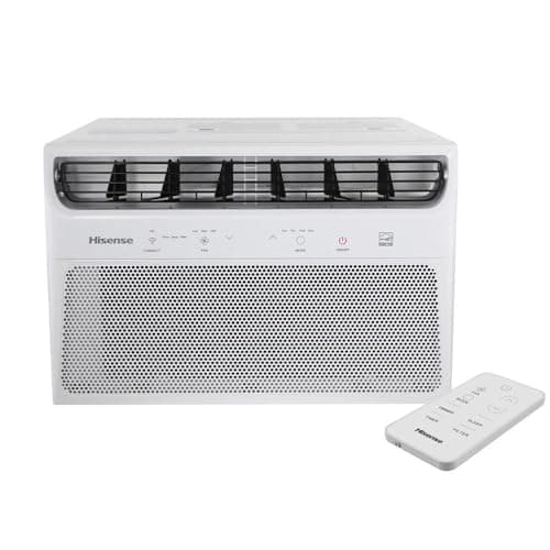 Ar-condicionado de janela Hisense branco com controle remoto