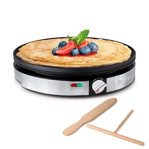 Gourmia Crepe Maker de 12 polegadas com crepes acabados e frutas vermelhas