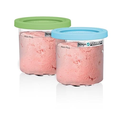 Ninja Pacote com 2 frascos Creami, compatível com as máquinas de sorvete CreAMi NC299AMZ e NC300s Series, Ninja Pint, livre de BPA e lavável na lava-louças, tampas coloridas, 1 litro cada