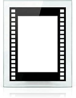Porta-retrato de vidro preto e transparente com design de película cinematográfica, 13x18 cm