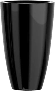 Vaso decorativo grande em fibra de vidro preto, design cilíndrico, fundo branco.