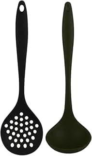 Escumadeira E Concha Em Silicone Preto Conjunto 2 Peças