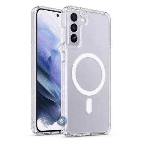 Capa transparente para Samsung Galaxy S21 FE, mostrando os botões laterais e a câmera traseira, fundo branco.