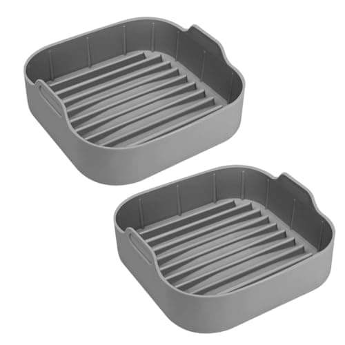 Kit de 2 formas de silicone para air fryer cinza, resistentes ao calor, fáceis de limpar