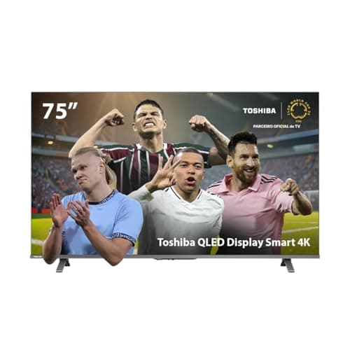 Smart TV QLED 75 polegadas 4K Toshiba com cena de futebol
