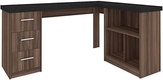 Escrivaninha em L com 3 gavetas Mali - Artany - Preto/Ipe