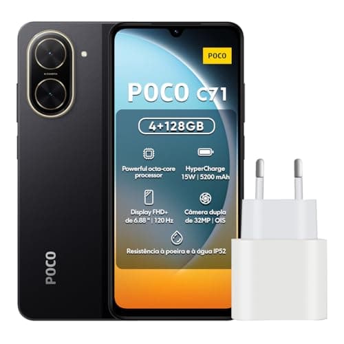 Smartphone Xiaomi Poco C71 Preto 4G 4GB RAM 128GB ROM com carregador