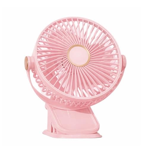Ventilador de Mesa Portátil USB 3 em 1 Recarregável com LED, 5 Velocidades, 360° e Silencioso Para Escritório, Home Office, Quarto e Viagens (Rosa)
