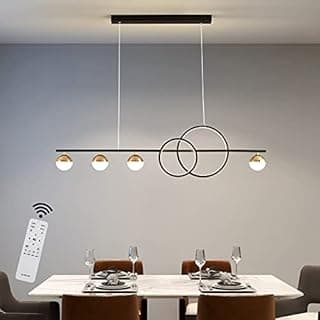 Lustre moderno de teto com controle remoto, dois anéis de iluminação LED, para sala de jantar.