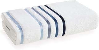 Toalha de banho Karsten Lumina branca com faixas azuis, 70x140cm