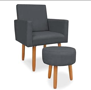 Poltrona Nina com Puff Redondo Confortável Ergonômica, Ideal para Sala de Tv Leitura Quarto Recepção e Escritório 2026 (Cinza)