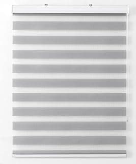Persiana rolo dupla bandô cinza 220x220cm, padrão listras, fundo branco