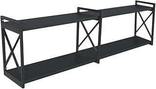 Prateleira X Estilo Industrial Moderna, Funcional e Resistente Ideal para Organização e Decoração de Ambientes – Bimove (M. Preto/S. Preto, 90x20)