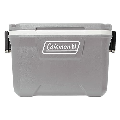 Caixa térmica Coleman 52QT 49L cinza com logotipo branco em fundo branco