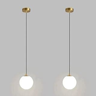 Kit 2 peças luminária pendente com globo de vidro transparente e cúpula dourada